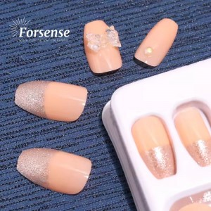 fancy 3d bows press on nails girls designer fake dots stickon nails trendy french tip false artificial nails for girls