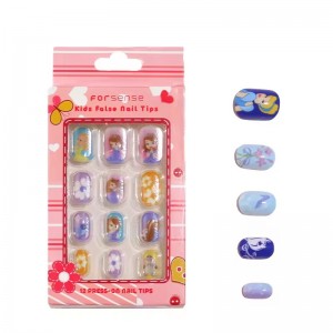 2024 new design 12 pcs princess short press on nail for kids fancy cute artificial nail for girl custom false nails for children