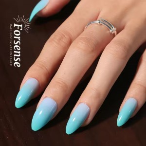 Custom Summer Color Green Ombre Need Self Adhesive Nail for Women Wholesale Press on Nail Short Almond Shape Fake Nail with Glue