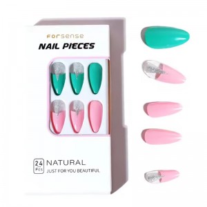 Mixed color short stiletto press on nails almond shape custom design hot pink green reusable nails false nail with adhesive