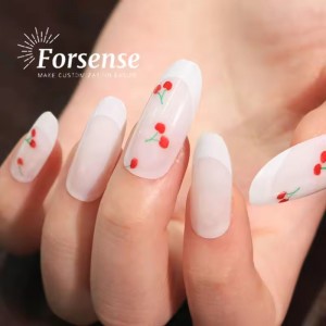 Wholesale Pretty Cherry Press on Nails Oval Long White French Tip Nails Fake Artifical Fingernail with Glue False Finger Nails