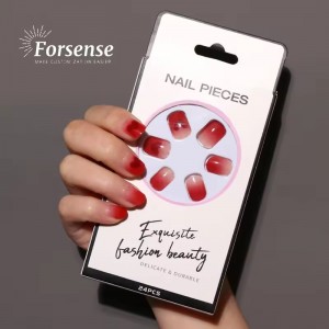 Manufacturer Wholesale Small Red Press on Nails with Adhesive En Gros Bulk Short Square Fake Nail with Jelly Glue En Caja