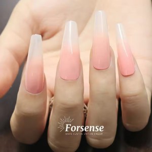Wholesale Premium Self Adhesive Long Coffin False Nails Ombre Press on Nails High Quality Seamless Peach Fake Nails with Glue