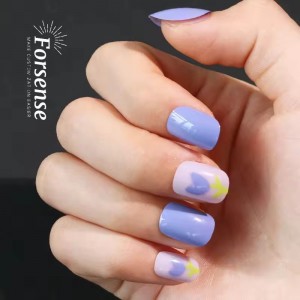 OEM Pastel Purple Cute Floral Press on Nails Short Square Korean Seamless Fake Nail Wholesale Wearing Artificial Nails for Girls