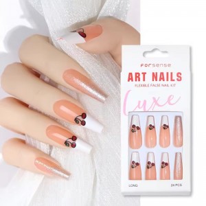 wholesale white french tip press on nails extra long acrylic xl coffin nail tips cherry fake nails with glue false nais stick on