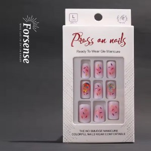Custom Design Kawaii 3D Handmade Press on Nails with Charms 24 Pcs Cute Fake Nails Logo Square False Artificial Nails for Girls