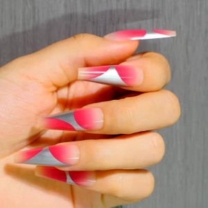 Reusable Long Coffin False Nail Tips Artificial Fingernail Star Design Gel Press on Nail High Quality Pre Glued Fake Nails Women