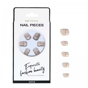 Custom Natural Nude Acrylic Short Press on Nails with Glue French Tip Nail Designs with Glitter Square False Fake Nails Glue on