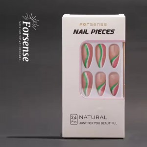 Wholesale Almond Shape Swirl Press on Nail Set High Quality Private Label Fake Nail Art Machine Made Artifical Fingernail Custom