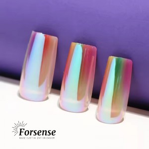 Chrome Aurora Effect Press on Nails Long Square Need Artificial Nails for Women Wholesale Holographic Women Fake Nail Set Custom