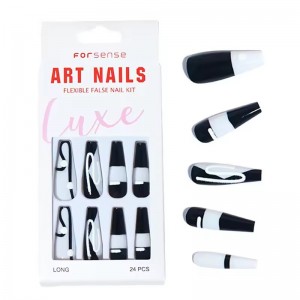 designer inspired hand painted abstract black white press on nails strong acrylic long coffin false nails custom stick on nails