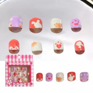 cute cartoon fake nails for kids infant press on nails with adhesive kids kawaii acrylic false nails tips set for children girls