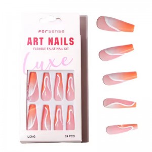Eco Friendly Acrylic Extra Long Coffin Press on Nails Wholesale Swirl Finger Fake Nails High Quality Durable 24 False Nails Tips