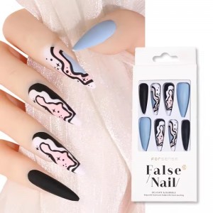 Inspired Designer Extra Long Almond Press on Nail Abstract Custom Design Fake Nail Hand Painted Best Quality Stiletto False Nail