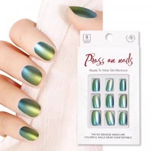 Thick Acrylic Round Matte Chrome Metallic Press on Nails Full Cover False Nail Tip Dark Green Short Oval Fake Nails High Quality