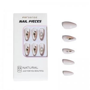 24 Pcs Aesthetic Foil Almond Shape Press on Nails Tips Short Women Artifical Fake Nail Manufacturer Custom False Nails with Glue