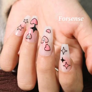 Wholesale Luxury Hand Made Press on Nails with Diamond Oem Full Cover Fake Nails in Bulk Love Heart Short False Coffin Nail Tips