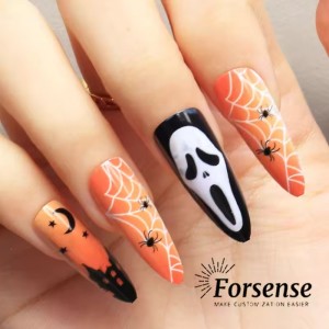 custom design halloween press on nails create your own brand long stiletto fake nails high quality reusable false finger nails