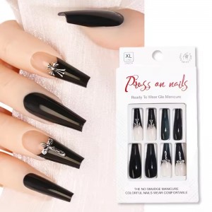 Bulk Black Full Cover Handmade Press on Nails with Charm Fake Nails Women Hand Made Long French False Coffin Nails Tip Wholesale