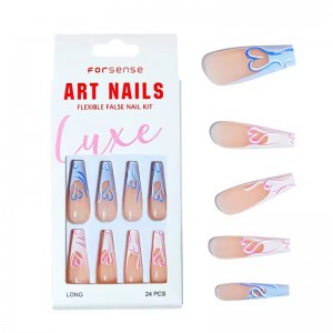 premium textured heart pink fake nails set press-ons nails static custom acrylic long coffin full cover false nails tips bulk