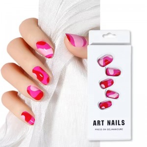 Oval Shape Press on Nail Medium Length Pink Swirl Acrylic 24 False Nails Avec Colle Faux Ongles Prix De Gros Reusable Fakenail