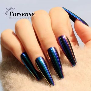 Private Label 24Pcs Chrome Mirror Women Press on Nails for Ladies Metallic Fake Nails High Quality Thick Acrylic Coffin Nails