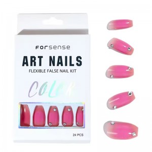 wholesale instagram 3d bling press on nails with rhinestone short ballerina pink nails acrylic luxury fake presson nails custom