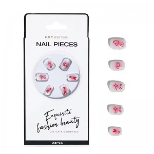 24Pcs Set Extra Short Artifical Press on Nails for Girls Kids Square False Nails with Design White Cute Fake Nails with Diamonds