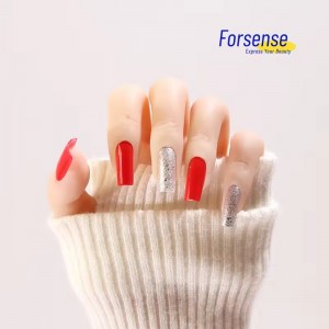 Biodegradable Eco Friendly Acrylic Red Square Fake Designed Nails Extra Long Luxury Press on Nails Glitter False Nails Artifical