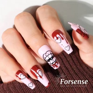 custom graffiti blood press on nails supplier short coffin 24 false american nail tips unique hand painted fake nails with heart