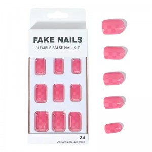 Wholesale Glossy And Matte Checker Press on Nails Custom Fake Nails High Quality Private Label Stick on Nails 24 False Bulk Oem