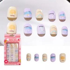 cute acrylic fake nails for kids full cover short nails press on manicure kids children’s false stick on nail tips set for girls