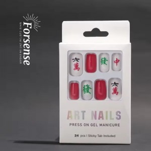 Private Label 24 Pcs Multicolor Mahjong Press on Nail Medium Length Wholesale Instagram Unique Fancy Red Square Fake Nail Custom