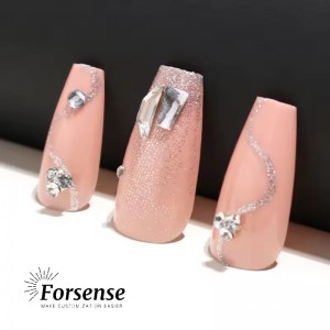 Custom Luxury 3D Art Handmade Bling Rhinestone Press on Nails with Gems Crystal Diamond Fake Nails Short Coffin False Nail Tips