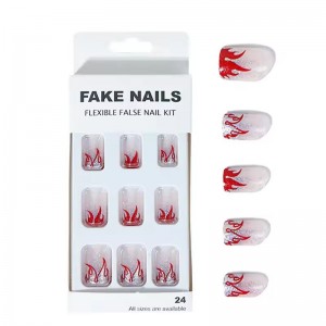 Custom Flame Press on Nails Wearable Avec Colle Faux Ongles Court High Quality Fake Nails with Glue Short Square Stick on Nails