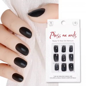 whole sale magnetic black cat’s eye press on nails short round fake nails oval false nail tip stickon abs artificial fingernails