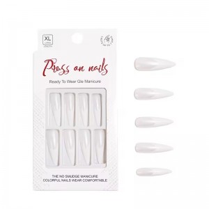 Wholesale Press on Nails Almond Shape Extra Long False Presson Nails White French Stiletto Fake Nail Tips Private Label Custom