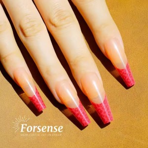 Verified Supplier New Collection Design Red French Tip Press on Nail Long Coffin False Nail Women Fake Nail with Custom Box Logo