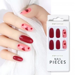 korean oval shape acrylic pink red heart press on nails stick on nails wholesale bride fake nails bridal artificial fingernails