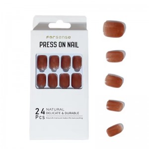 Oem 24Pcs Brown Fake Nail Short Square Small Blank Press on Nails Custom Logo Artificial Fingernails False Nail Wholesale Vendor