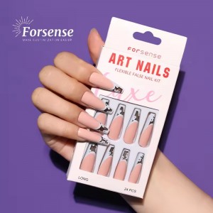 French Tip Press on Nails Wholesale Stick on False Nail Custom Design High Quality Thick Acrylic Coffin Fake Artificial Nails