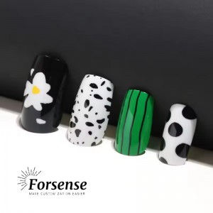 Medium Length Flower Press on Nails Private Label Custom Graphic Square Fake Nails High Quality Spring False Nails Custom Design