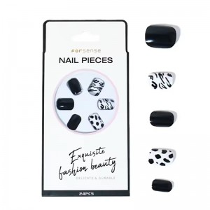 designer black and white press on nails cow print short square false nail acrylic fake nails high quality faux ongles autocolant