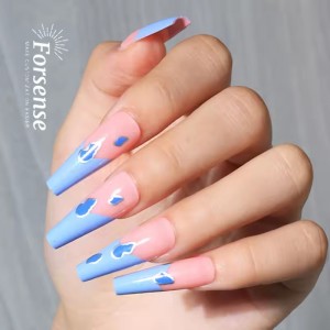 unique cheap blue pink press on nails en gros custom design acrylic long coffin nail tips wholesale fake nails supply vendor