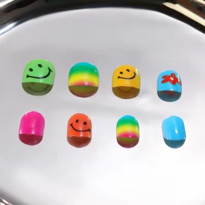 private label smile face acrylic short press on nails kids stick on fake nail for kids girls children’s false nails for children