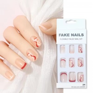 Private Label 24 Pcs Wave Swirl Stickon Press on Nail Courts Square Short False Nails Wholesale Acrylic Stick on Nails with Glue