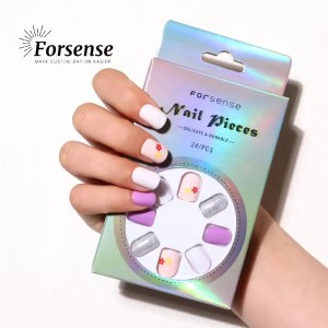 New Collection Floral Short Press on Nails Square Flower Fake Nails Presson 24 False Artificial Nails for Girls
