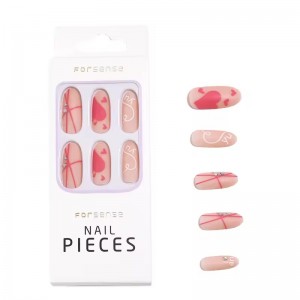 OEM Oval Round Full Cover Nail Tips Nude Color Press on Nails with Rhinestone Pink Glitter Matte Long Fake Nails Kit Wholesale