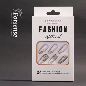custom design fashion women press on nail with design wholesale machine made fake nail ladies short false nail tips coffin 24pcs