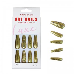 luxury crystal fake nails bling rhinestone wear press on nails art retro gold 3d handmade acrylic long coffin nails tips